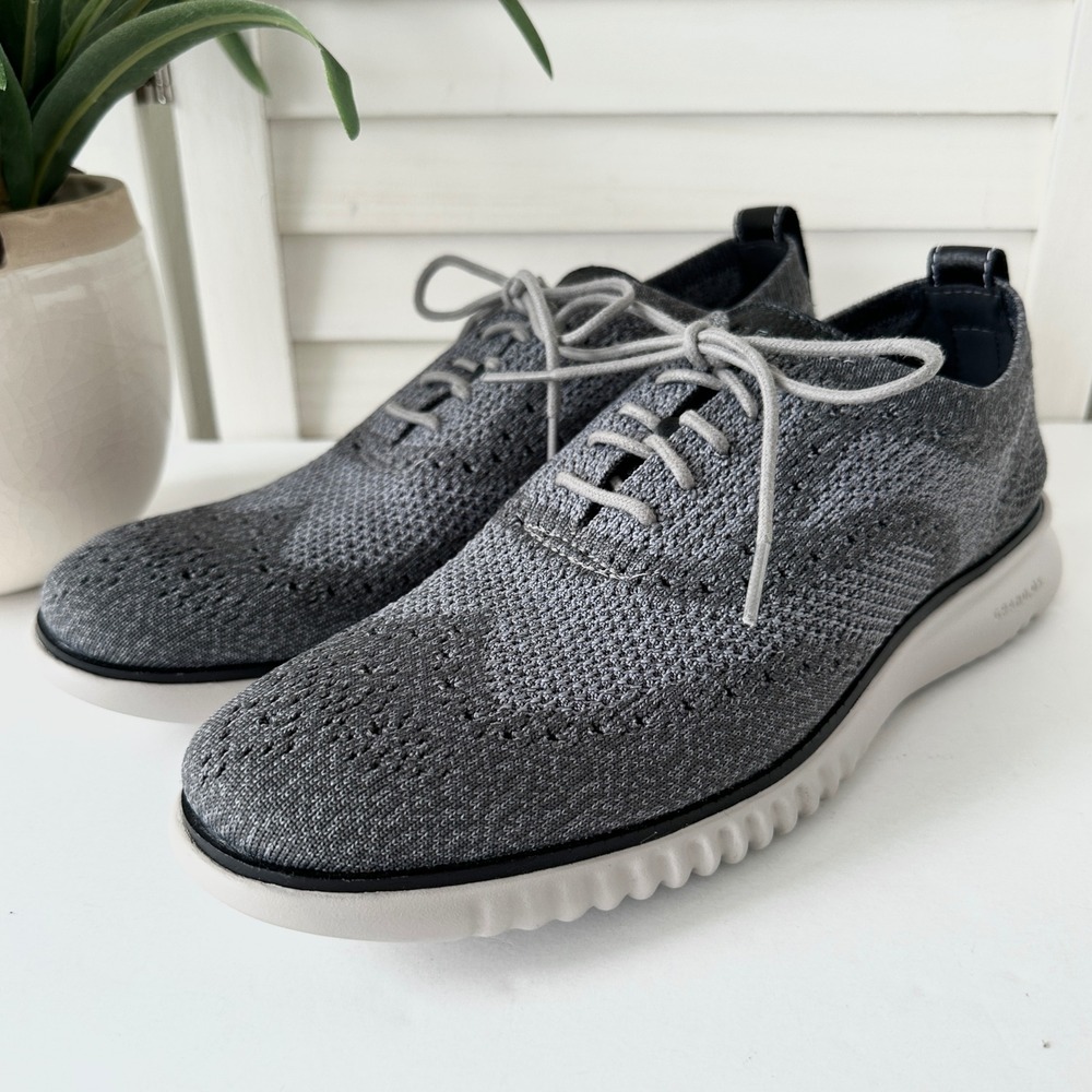 Cole Haan ZeroGrand Gray Stitchlite Wingtip Knit Oxford Dress Shoes Men Size 8M